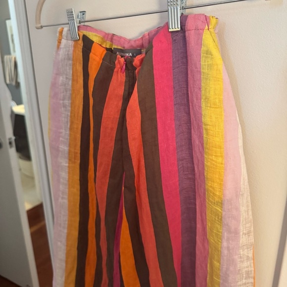ALEMBIKA colorful striped linen cropped wide leg pants - Picture 4 of 7